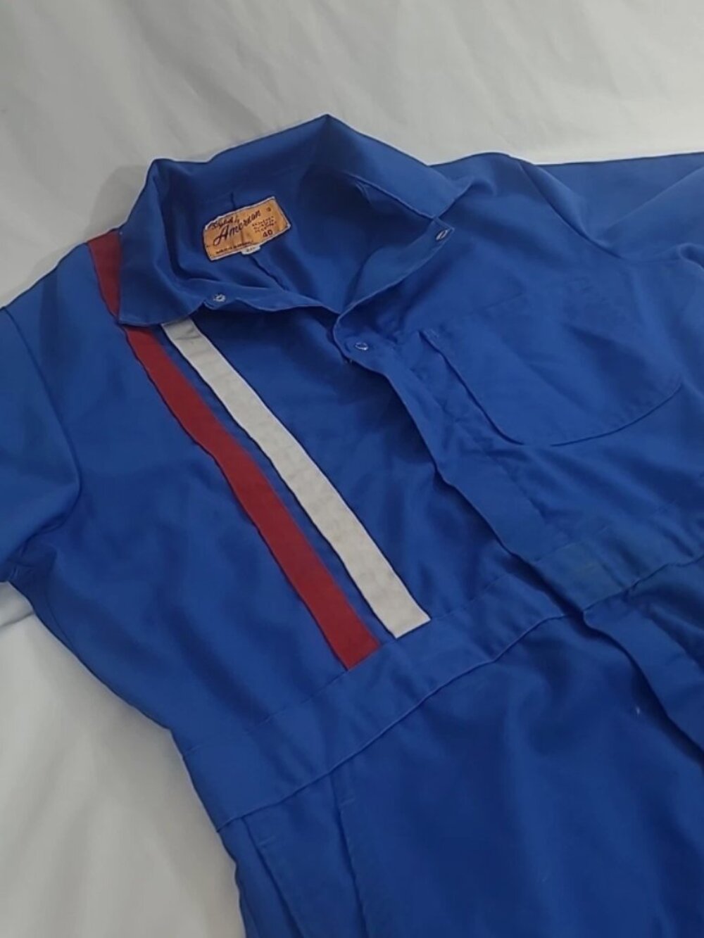 Vintage Durable Press Blue Racing Stripes Coverall Jumpsuit